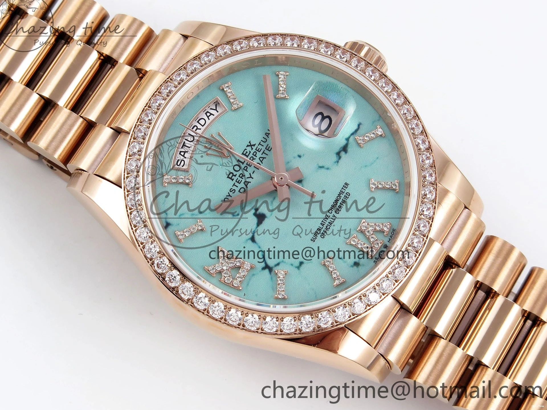 MiroTime 0321 ZipUp Day Date 36 RG TWSF Best Edition Blue Roman Diamonds Dial Diamonds Bezel on RG Bracelet A 1607